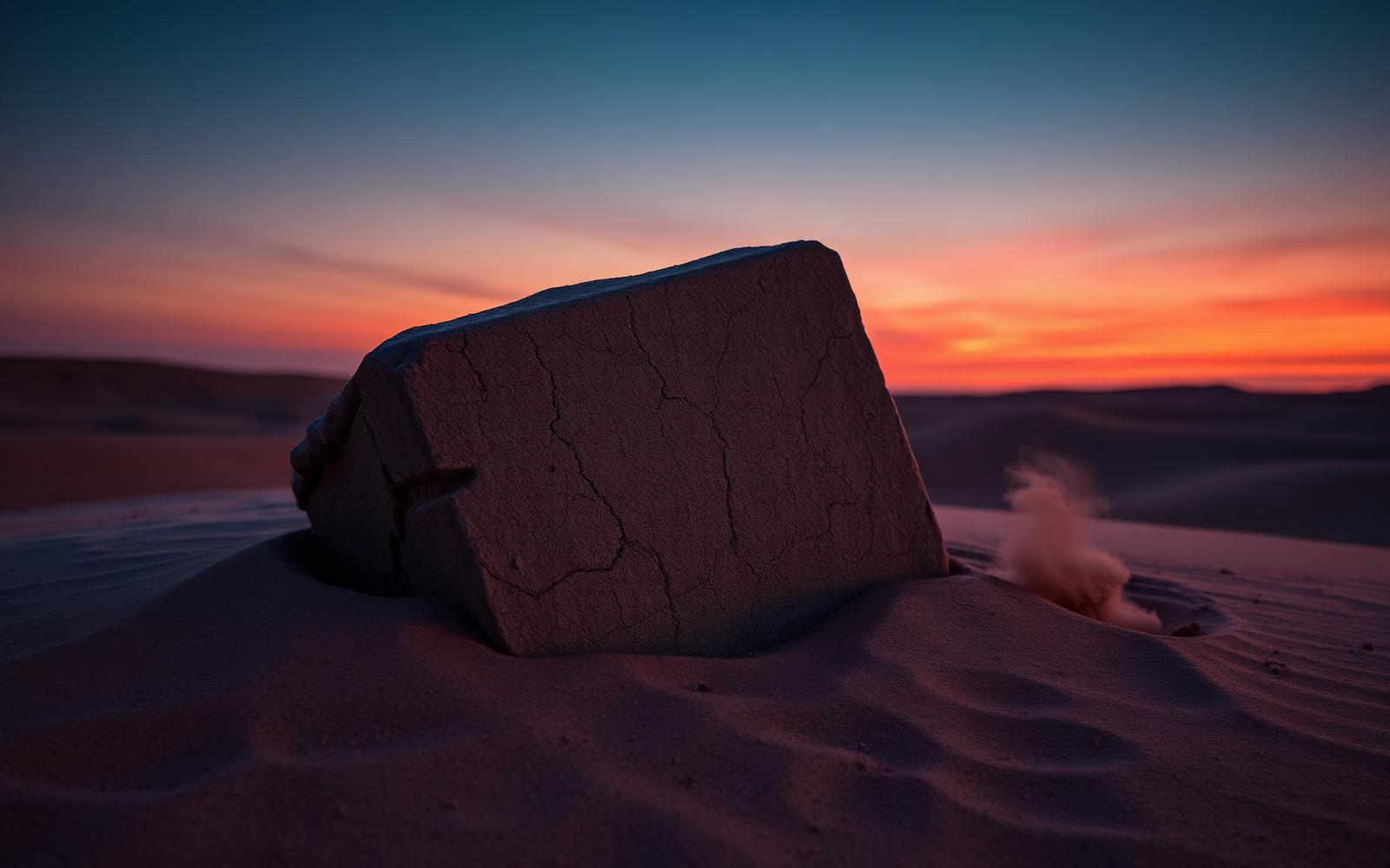 Teaser DAMNATIO MEMORIAE — monolithe érodé dans le sable