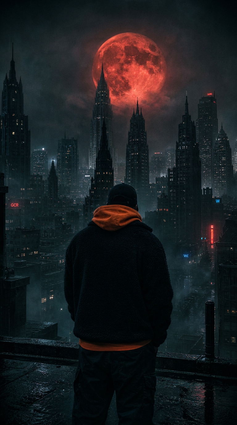 Bagheera sous une lune de sang dans une rue de Paris dystopique